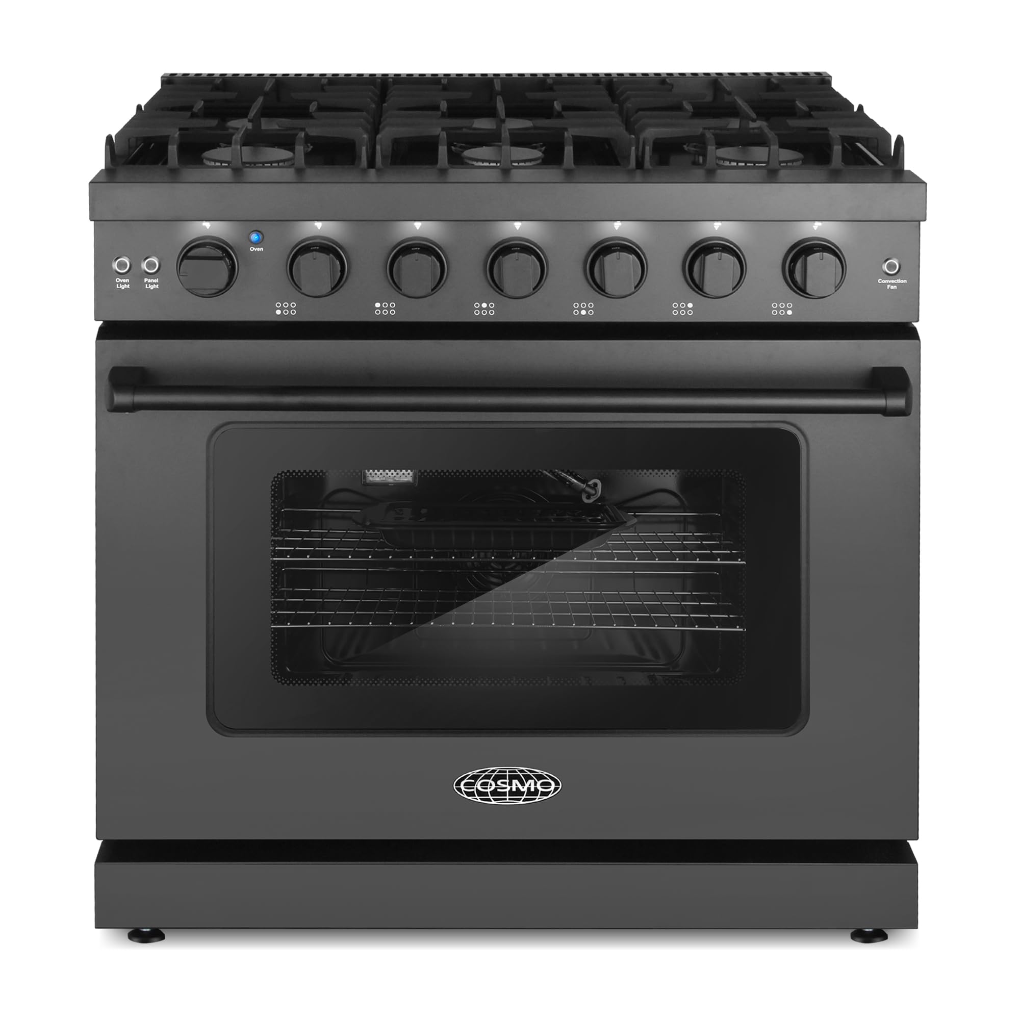 36 in. Haven Coll 6.0 cu. ft. 6 Burner Gas Range, Convection, Matte Black | Cosm