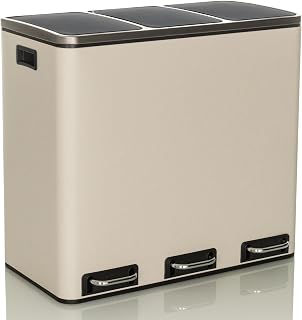 hjh OFFICE Clean IX steel waste bin, Selective sorting system 3 x 18L, Bin with Softclose, Universal Pedal Bin, white, 741102