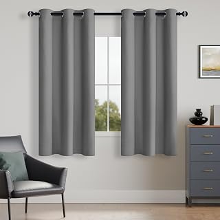 Hiasan Grey Curtains 63 Inches Length for Living Room, Thermal Insulated Grommet Light Reduction Room Darkening Blackout Window Curtains, 42 Inches Width, 2 Panels