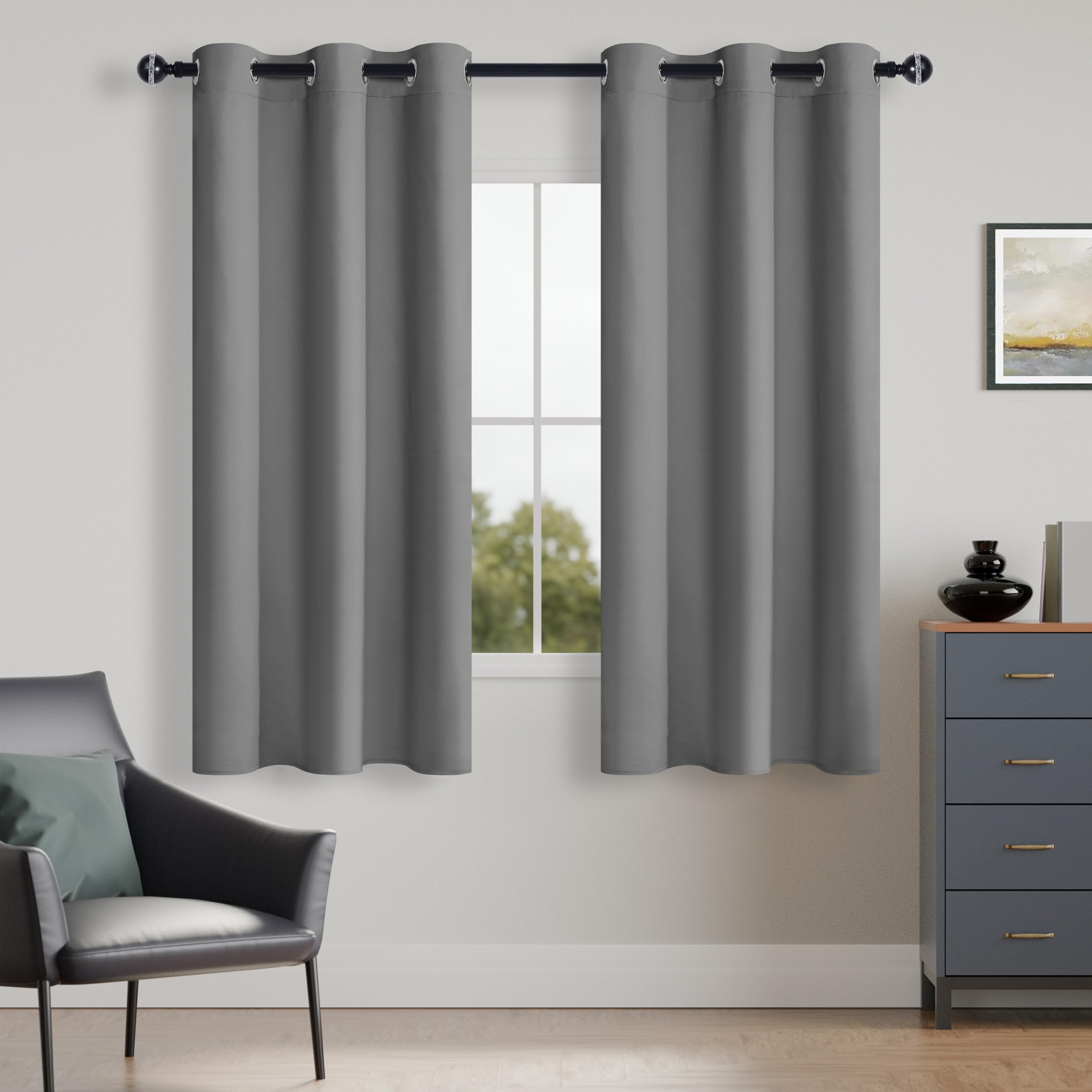 Hiasan Grey Curtains 63 Inches Length for Living Room, Thermal Insulated Grommet