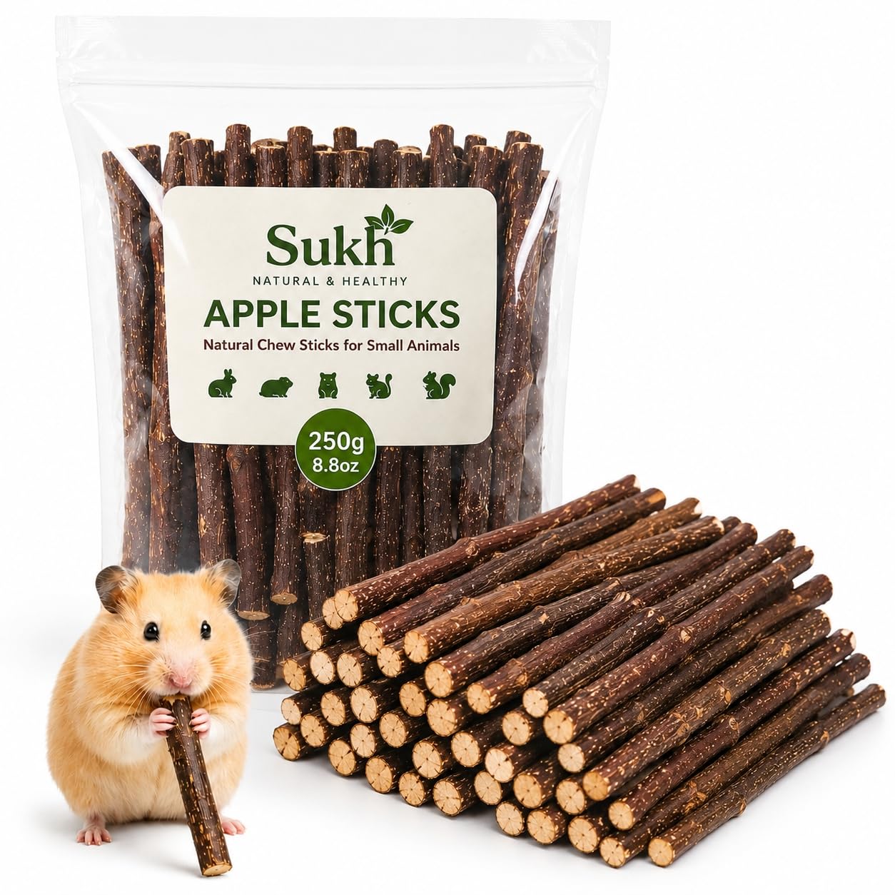 Sukh Natural Organic Apple Sticks - 250g Hamster Chew Toys Hams Rabbit Bunny Ger
