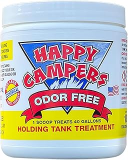 Happy Campers RV Toilet Treatment &amp; RV Black Tank Treatment – 18 Treatments | Controls Odors, Helps Prevent Clogs, Buildup &amp; Sensor Issues, Black &amp; Gray Holding Tanks, Supports Reliable Dumping