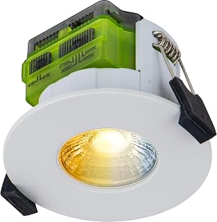 Luceco LED Flat Downlight with Power Change and 4 Colour Change Temperature Options (CCT), Fire Rated, Spotlight for Kitchen and Bathroom, FType MK2, White, IP65, 4W/6W, 750lm, 6000K-2700K, FTF6WCCT