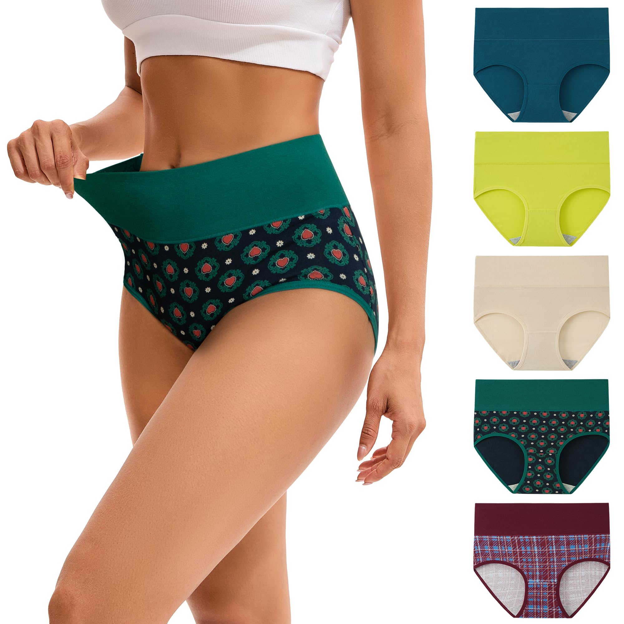 INNERSY Ladies Underwear High Waisted Knickers Womens Full Briefs Pack of 5
