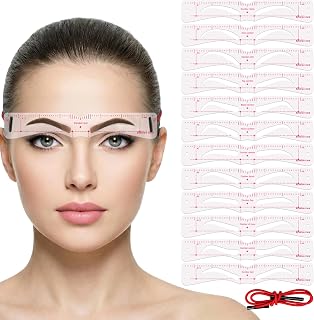 12 Pcs Eyebrow Stencils for Shaping, 12 Styles Eyebrow Template Kit | Reusable, with Elastic Band, Soft Plastic Brow Stencil Tools for Beginners &amp; DIY Makeup (Clear)