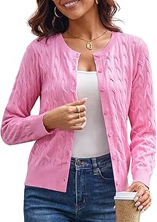 GRACE KARIN Cable Knit Cardigan Sweater for Women Lightweight Fall Clothes