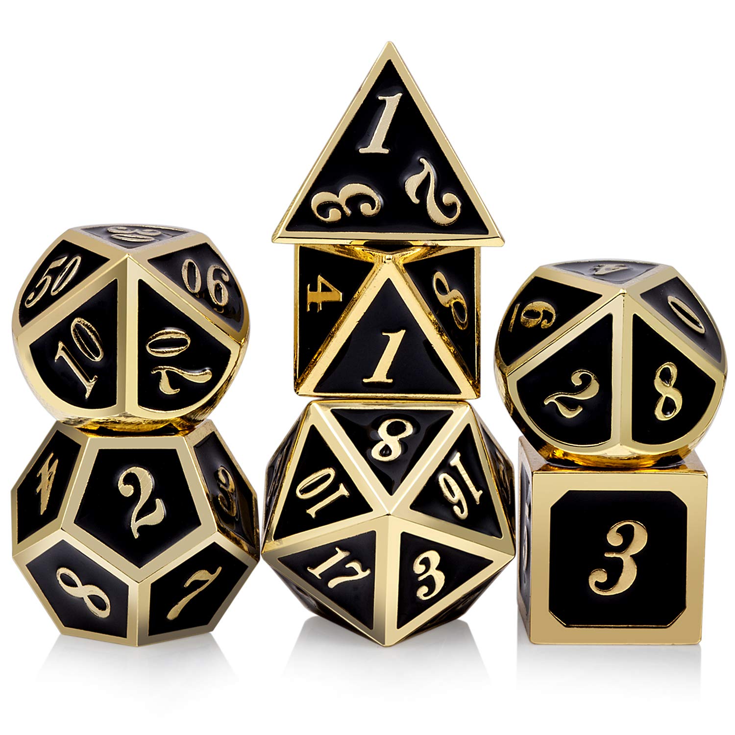 DNDND Metal Dice Set D&D, 7 die Metallic Polyhedral Dice Set with Gift Metal Box