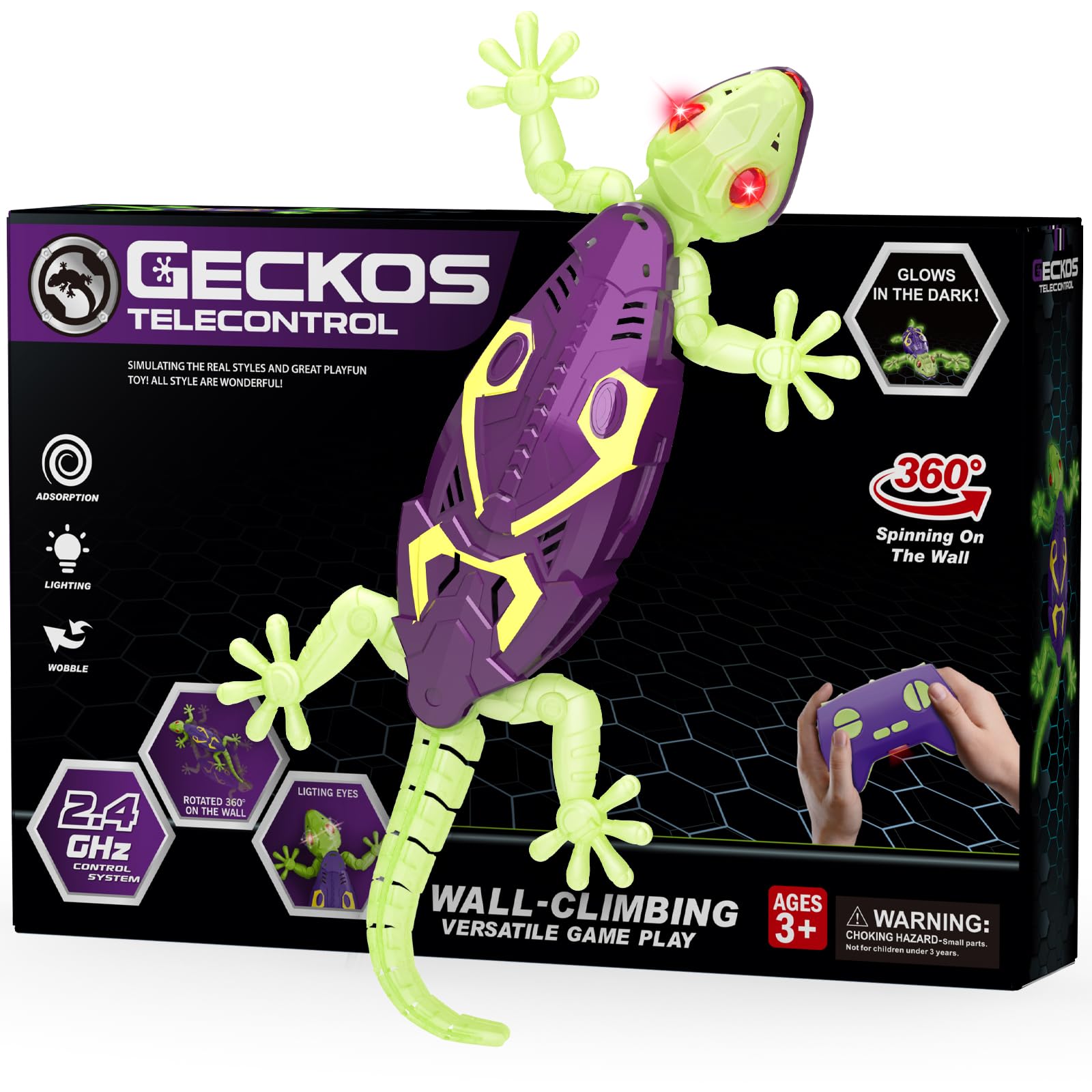 Wall Climbing Gecko RC Toy, Birthday Gifts for Boys  3 4 5 6 7 8+Years Old | Glo