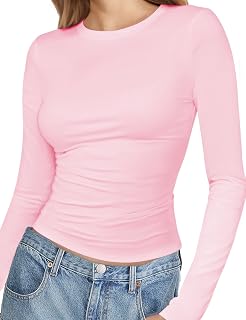 YOGINGO 2 Pack Women's Basic Long Sleeve Crew Neck Slim Fit Autumn T Shirts Y2k