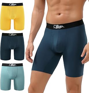 Men's Boxer Shorts Long Leg Bamboo Boxers with Fly Underpants 3 Pack