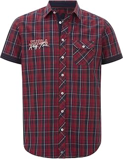 Jan Vanderstorm Emyls Men's Short-Sleeved Checked Shirt Made of High-Quality Cotton, Large Sizes L-7XL, Comfortable Fit for Men, Stylish Kent Collar and Chest Embroidery, Checked and Short Sleeve