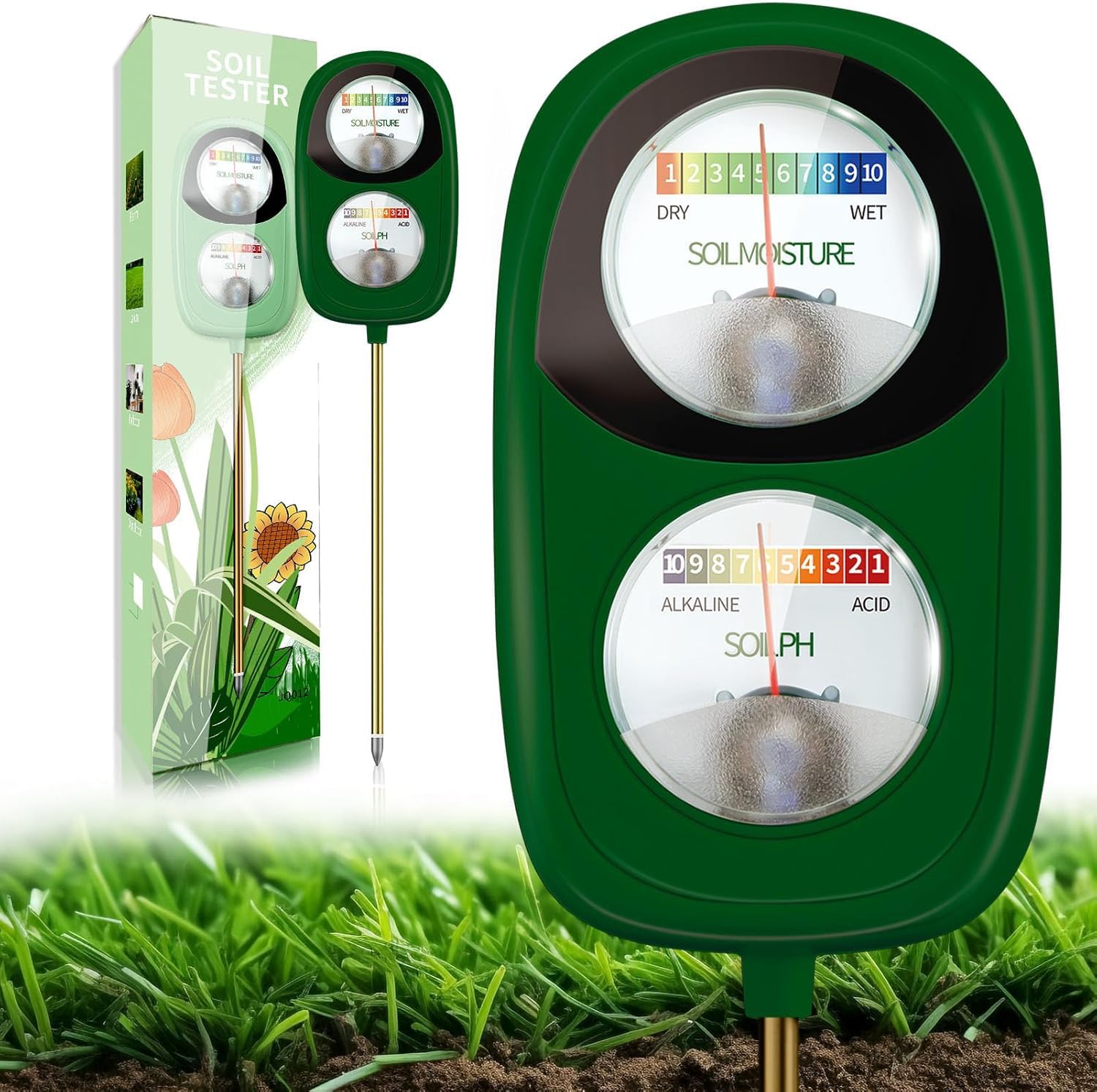 Aenncci Soil Test Kit, 2-in-1 Soil Moisture Meter, Soil pH Tester, Large Dual Di