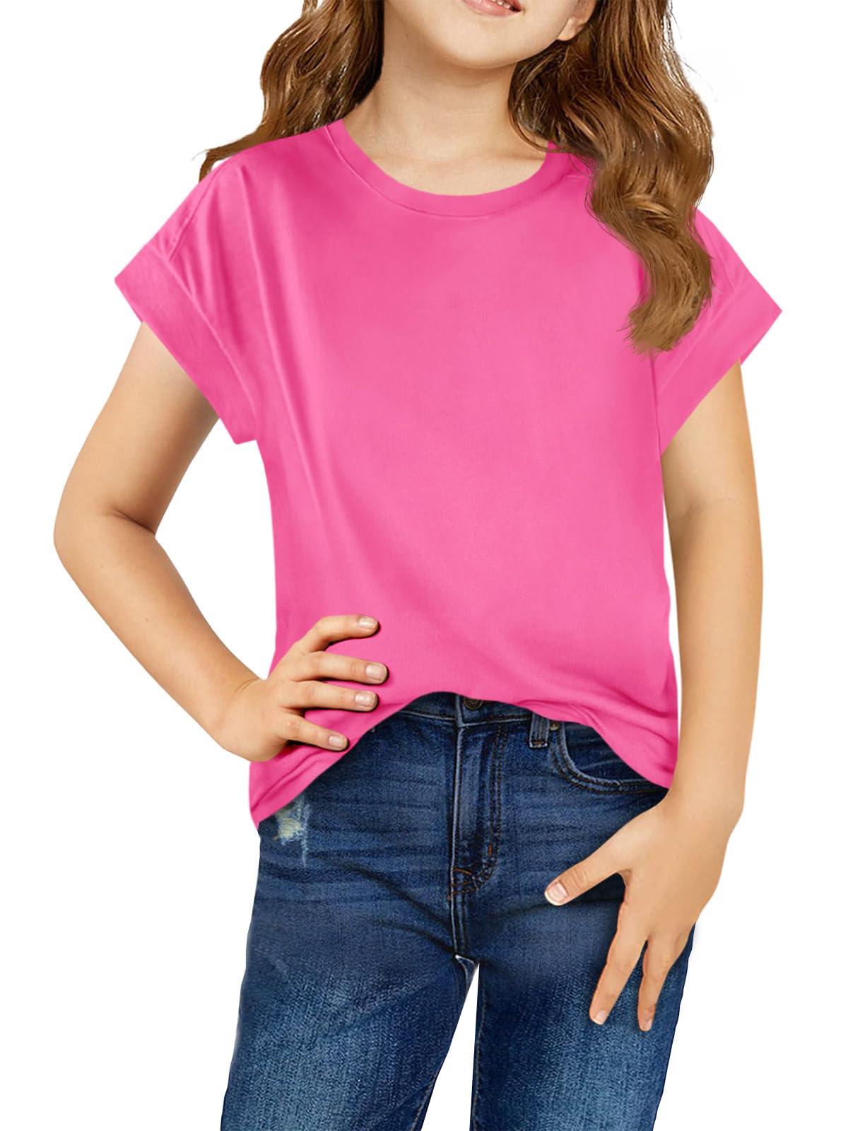 Haloumoning Baby Girls Summer Cap Sleeve Shirts Casual Cute Round Neck Tops 5-14