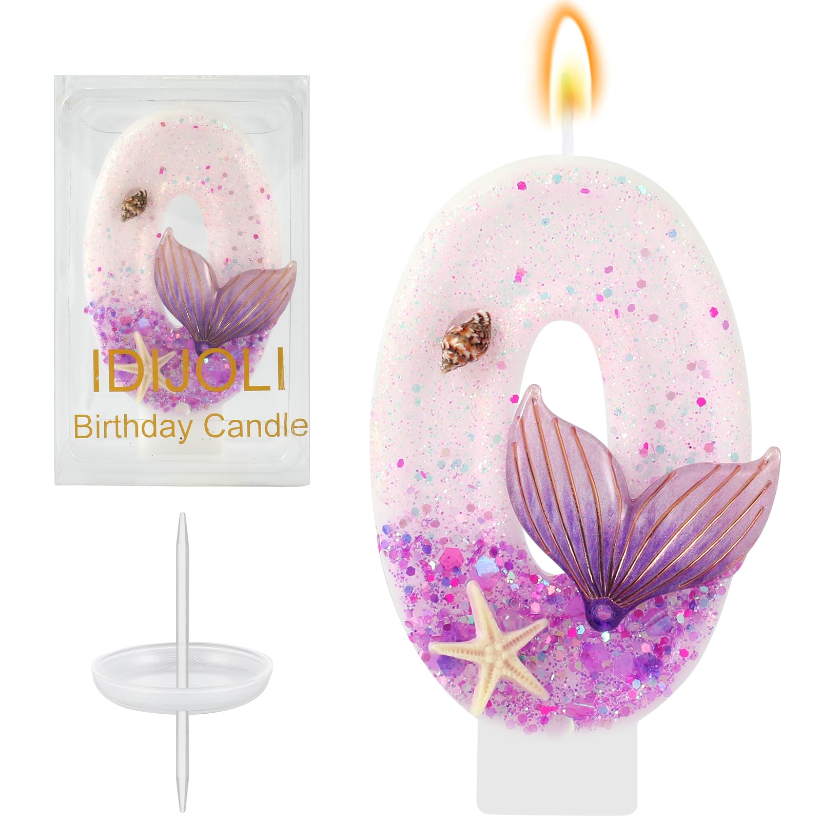 Purple Number 0 Candles Mermaid Birthday Candle Birthday Cake Topper Cupcake Dec