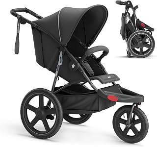 Babyvista Jogging Stroller with All-Terrain Frame, 12"/16" Inflatable Tires | Disc Hand &amp; Foot Brake,Convenient Angled Valve, Adjustable Handlebar, Front Wheel Lock, Foldable, Perfect for Baby &amp; Toddlers