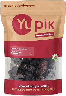 Yupik Organic Medjool Dates with Pits, 1 kg, Non-GMO, Gluten-Free, Vegan, Kosher, Dried Fruits, Naturally Sweet, Sulphite-Free, Source of Fiber, Healthy Snacks, Ideal for Baking & Topping