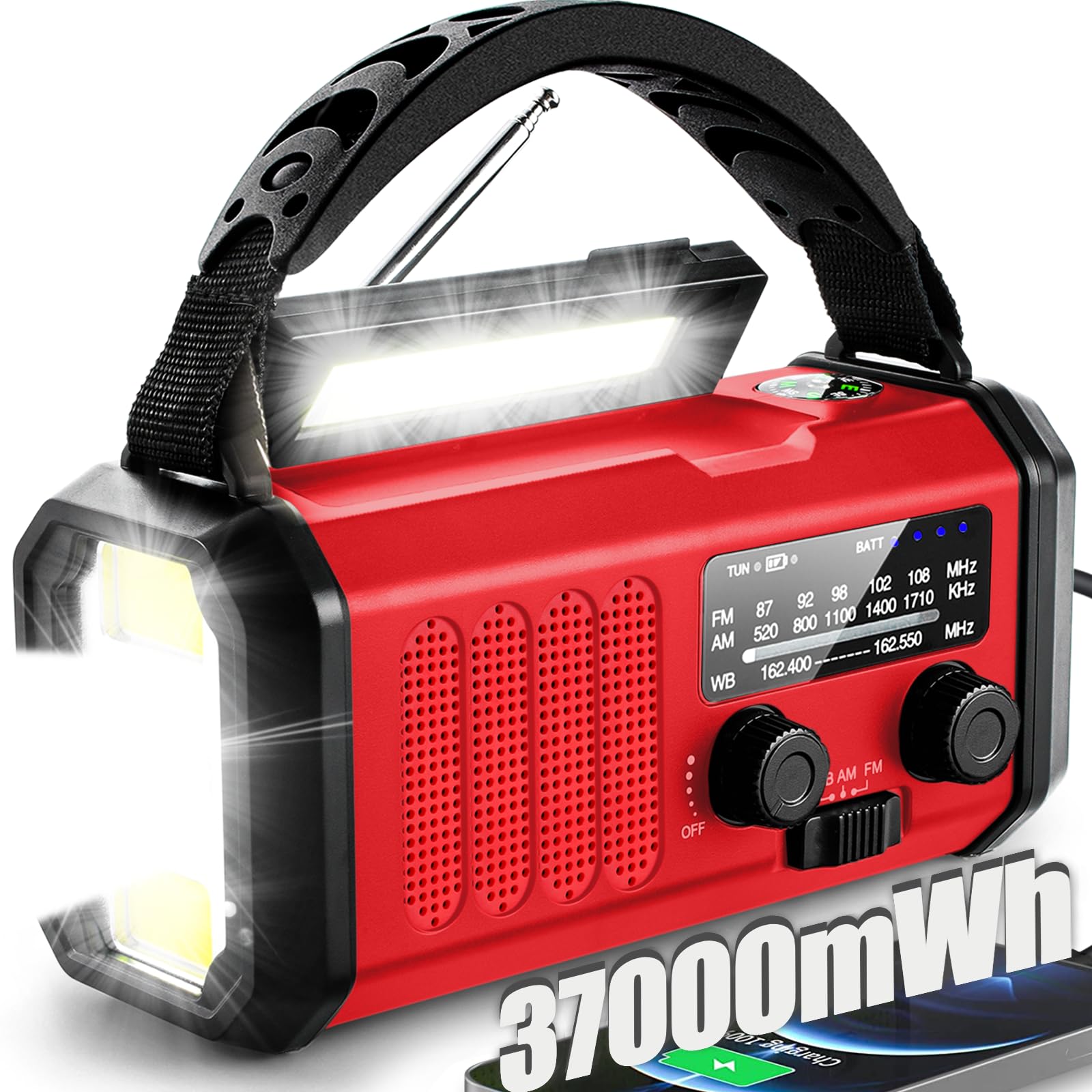Hand Crank Emergency Radio, 10000mAh NOAA Weather Radio Solar Charging | Weather