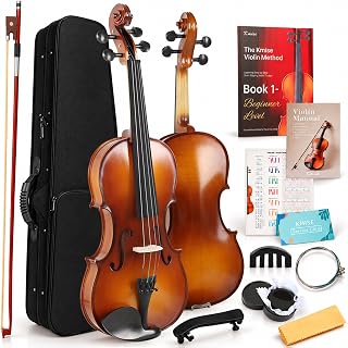 Kmise Teacher Approved 4/4 Full Size Violin Starter Kit for Adults Beginners Students, High Density Ebony Acoustic Violins, Fiddle Bundle with Case, Bow, Rosin, Strings, Shoulder Rest & Guide