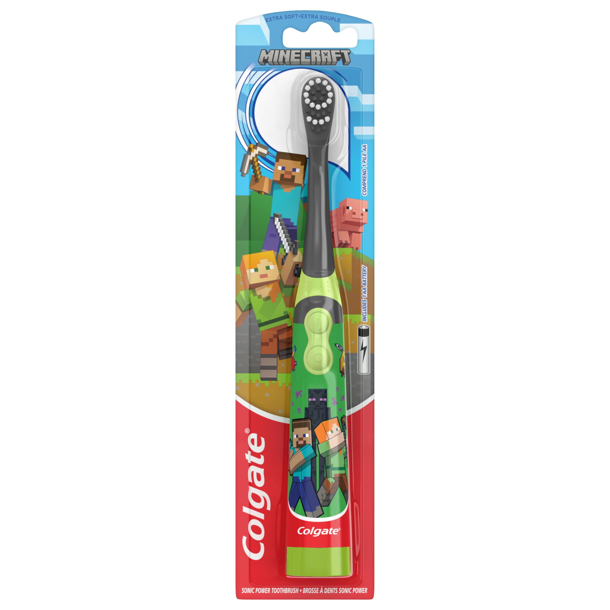 Colgate Kids Battery Powered Minecraft Toothbrush, Extra Soft Kids Battery Tooth