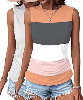 Zeagoo Womens Casual Ruched Tank Tops Crew Neck Tank Tops S-XXL
