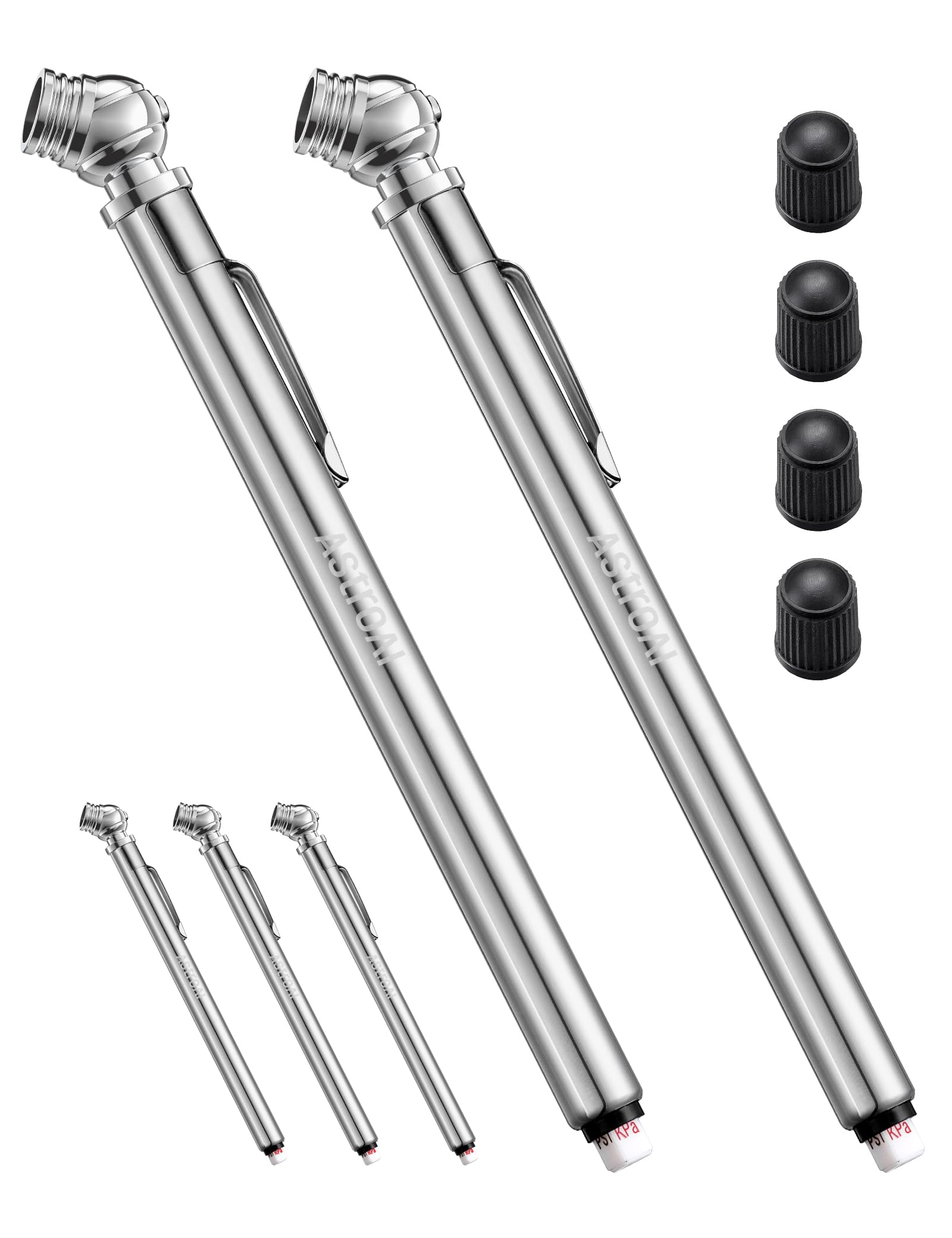 AstroAI Pencil Tire Pressure Gauge, 2 Pack 10-75 PSI Stainless Steel Body | ANSI