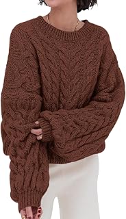 PRETTYGARDEN Women Sweaters Autumn 2024 Knitted Cable Long Sleeve Round Neck Oversized Sweater Chunky Pullover Loose Dresses