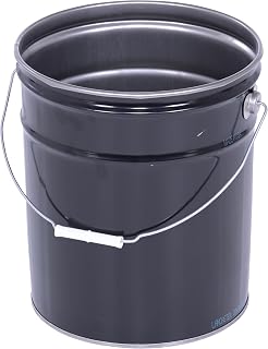 Vestil Pail-STL-RI Steel Open Head Pail with Handle, 5 Gallon Capacity, Black