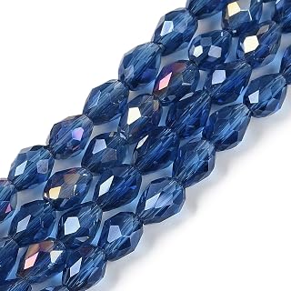 65-67pcs/Strand Faceted Glass Teardrop Beads Loose Spacer Beads for Necklace Bracelet Earring Jewelry Making, Midnight Blue, 8x6mm, Hole: 1.2mm