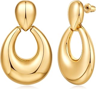 Large Geometric Drop Dangle Earrings for Women 18K Gold Long Waterdrop Link Dangle Earrings Trendy Jewelry