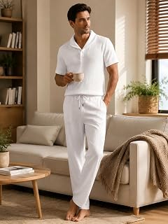 Men's 2 Piece Set with Short Sleeve Shirt and Pants Sporty Style
