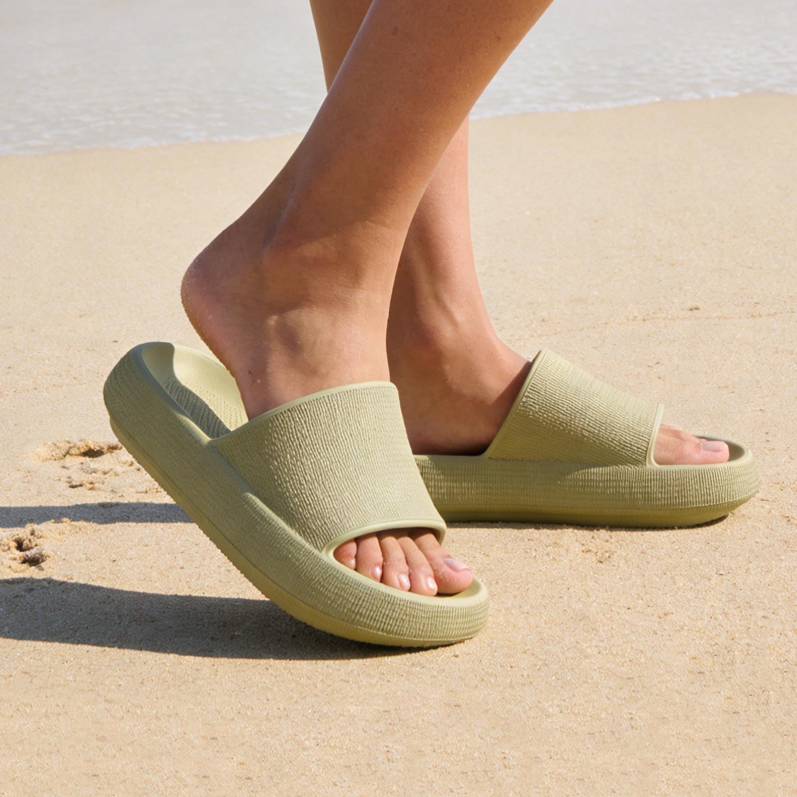Women Cloud Slippers Soft Open Toe Indoor Outdoor Shower Beach Pool Green