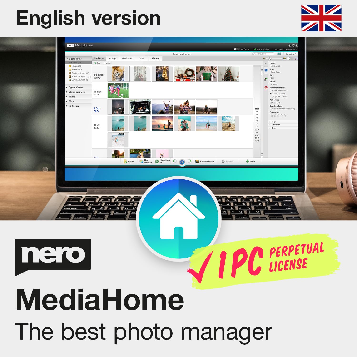 Nero MediaHome Photo Manager | Sort, Organise & Manage Photos with AI | Rename P