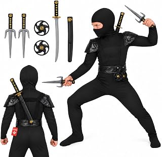 Morph Ninja Costume Kids, Ninja Costumes, Boys Halloween Costume | Ninja Costume for Kids with Accessories, Hooded Bodysuit & Padded Vest, Perfect Halloween Costume for Kids