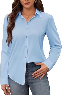 siliteelon Women's Stain Shield Dress Shirts Wrinkle Free Long Sleeve Shirts Solid Work Business Button Down Shirts