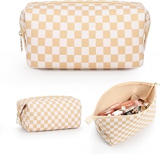 NAONAYA Makeup Travel Bag,Cosmetics Organizer Toiletry Bag,Large Capacity Waterproof Portable Lightweight Makeup Case Gifts for Women and Girls,Neoprene Checkered