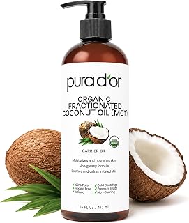 PURA D'OR USDA ORGANIC Fractionated Coconut Oil MCT Skin Hair Massage, 16oz | Pure Lightweight Hair Styling Oil, Liquid Moisturizer, USDA Certified, DIY Beauty Blends, Body, Face, Hexane-Free, Unscented