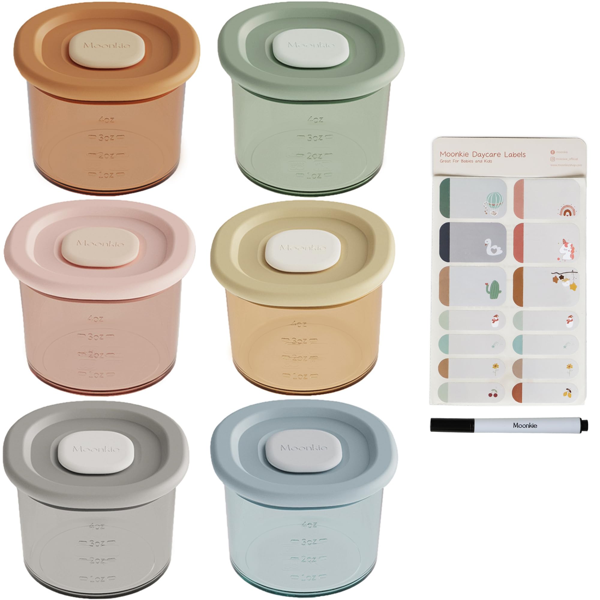 Moonkie Silicone Baby Food Containers | 4 oz Baby Food Storage Jars with Airtigh