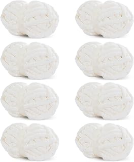 HOMBYS White Chunky Chenille Yarn for Crocheting, Bulky Thick Fluffy Yarn for Knitting, Super Bulky Chunky Yarn for Hand Knitting Blanket, Soft Plush Yarn, 8 Jumbo Pack (27 yds,8 oz Each Skein)
