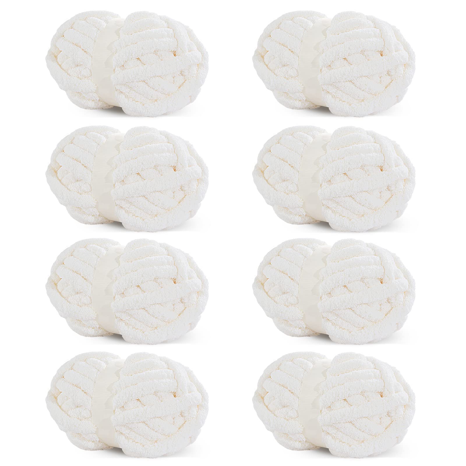 HOMBYS White Chunky Chenille Yarn for Crocheting, Bulky Thick Fluffy Yarn for Kn