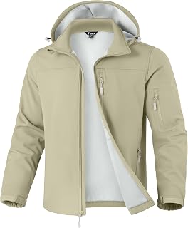 Pudolla Men's Softshell Jacket Hooded Fleece Lined Coats for Outdoor Work