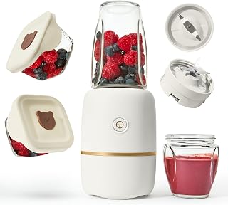 Kwiplee Baby Food Blender with 2 Glass Cups, Baby Food Maker & Puree Blender, Compact Baby Bullet for Smoothies, 250W Motor - Kwiplee Bubble Blender (Color Cream)