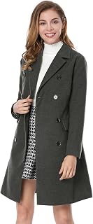 Allegra K Women's Long Sleeve Turn-Down Collar Double-Breasted Brushed Yarn Trench Coat