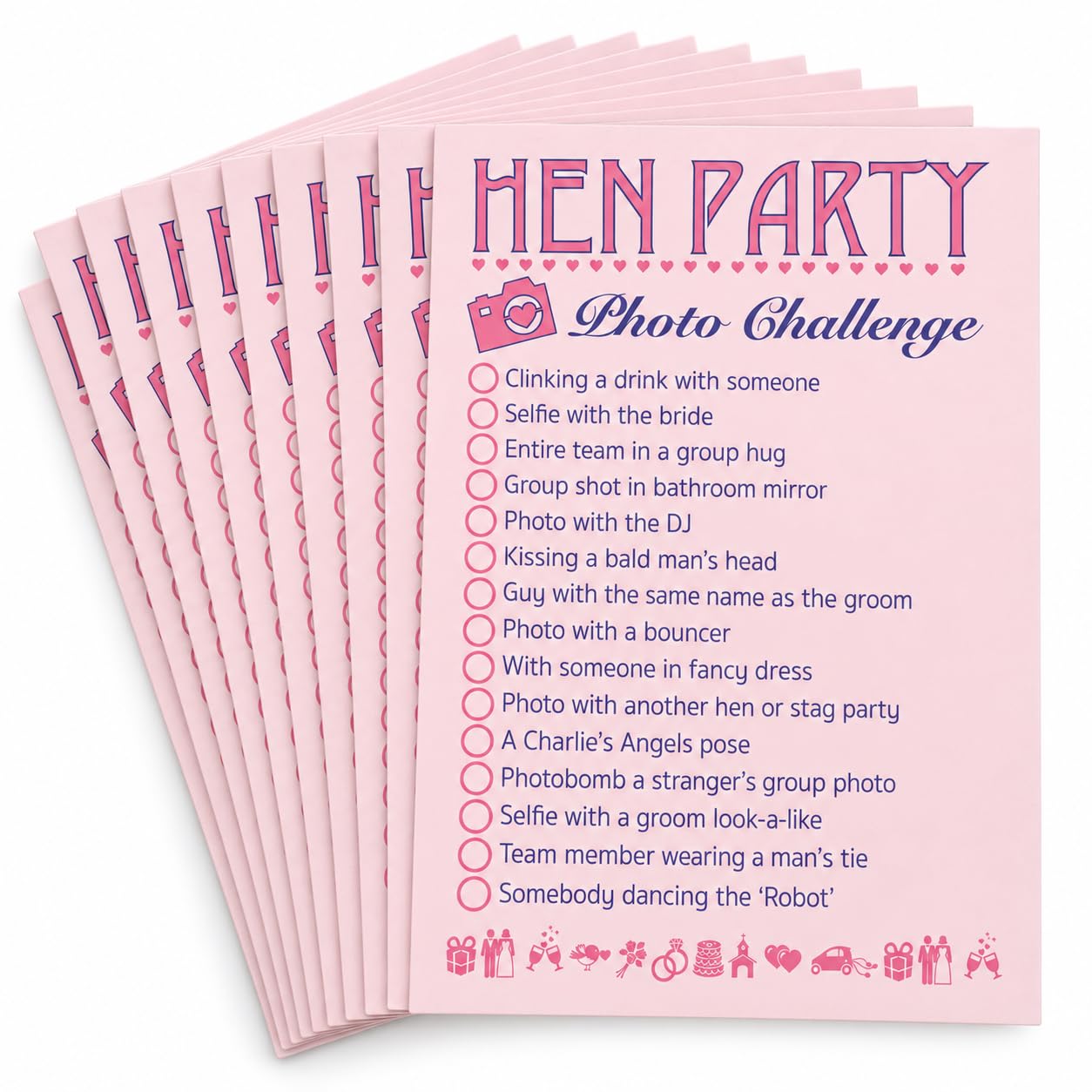 Lovely Little Things Hen Party Photo Challenge Game, Pink A6 Cards, 10 Pack | 10