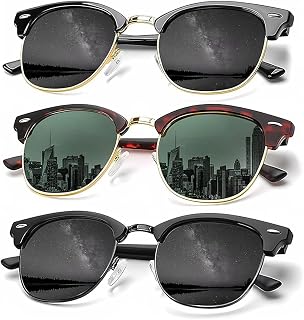 Polarized Sunglasses for Men Women Semi-Rimless Frame Classic Sunglasses Driving Fishing Glof Sun Glasses 3 Pack