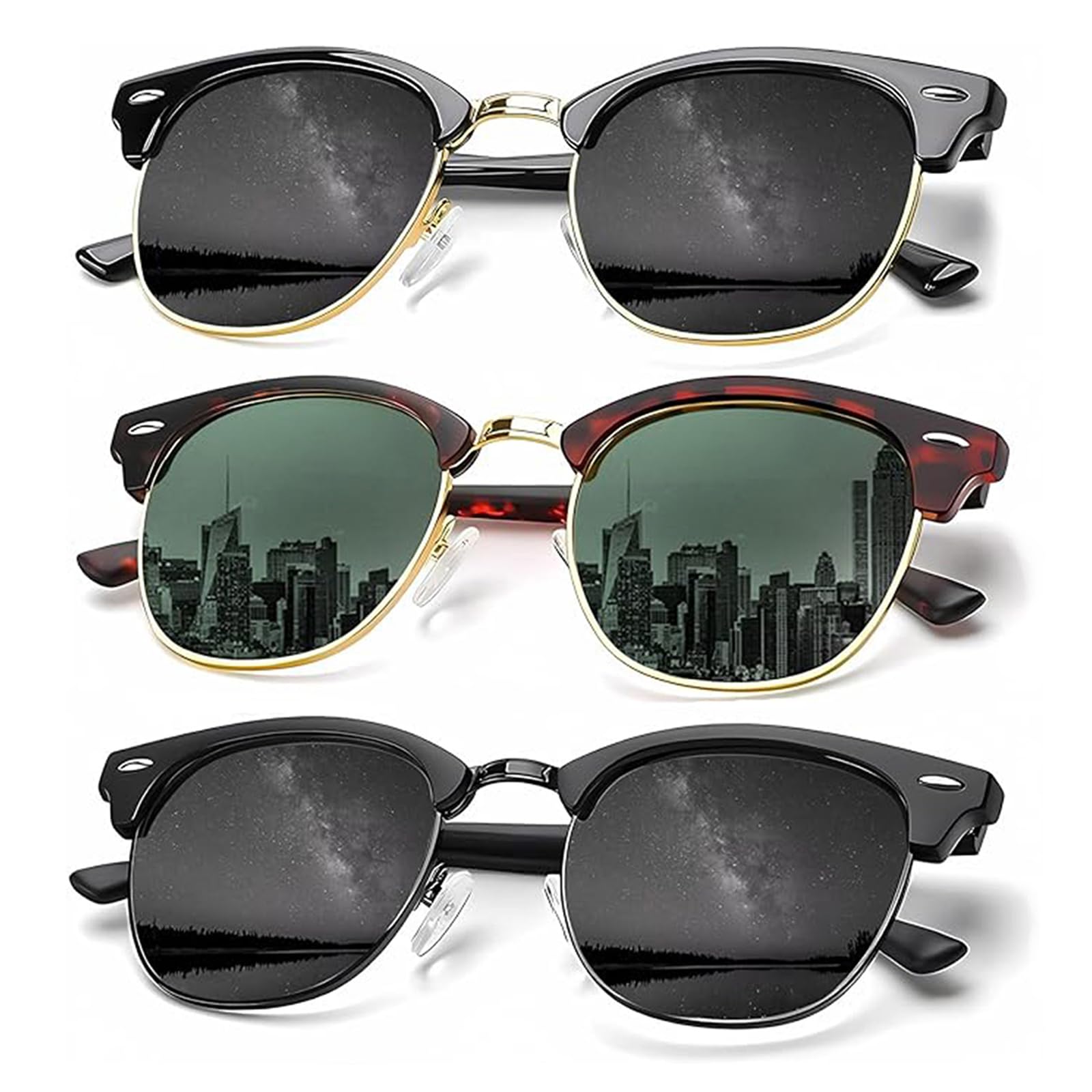 Polarized Sunglasses for Men Women Semi-Rimless Frame Classic Sunglasses Driving