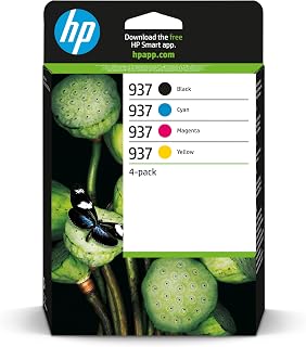 HP 937 Black/Cyan/Magenta/Yellow Original Ink Cartridges 4-Pack | Compatible with OfficeJet Pro Series 9100, 9700, yield 1250 pages (6C400NE)