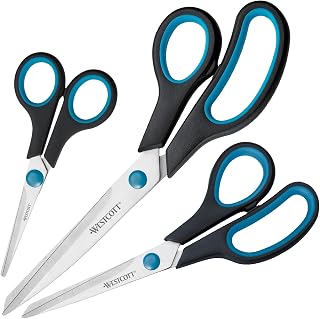 Westcott Easy Grip Scissors 3 pieces Blue | Set of 3 universal scissors with comfort grip | Extra sharp & durable stainless steel blade | Scissors for crafting, household, school & office | N-90032 00