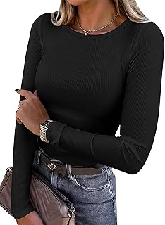 ANRABESS Women Long Sleeve Shirts Ribbed Fitted Tops | Slim Basic Tee,2026 Fall Outfits,Lightweight Knit T-Shirt,Soft Underscrub,Winter Layer Clothing,Casual Work & Everyday Wear