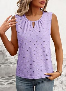 Womens Summer Casual Sleeveless Tank Crew Neckline Chest Keyhole Design T Shirt Fashion Outfits