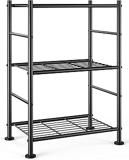 Sakugi 3-Tier Metal Storage Shelves Adjustable Feet, 18"x12"x30", Black | Sturdy Metal Garage Shelving, Adjustable Leveling Feet, Space-Saving Organizer, Great For Pantry, Laundry & Kitchen